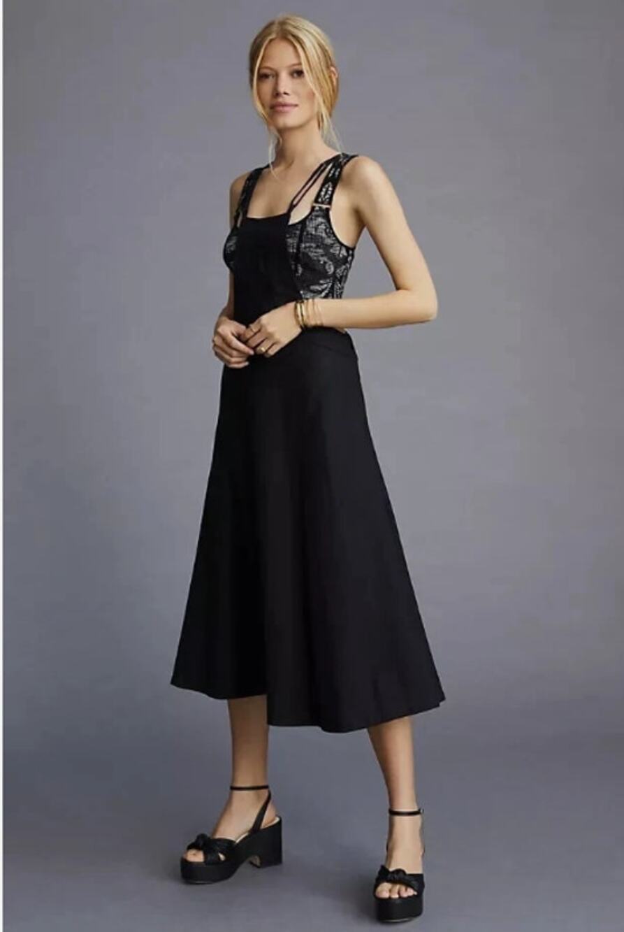 Anthropologie Modern Pinafore Bib Overall Jumper Dress Black Cotton Women's 6
